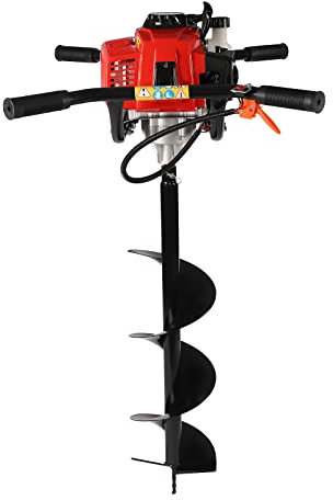 63cc 2 Stroke Petrol Earth Auger Kit Petrol Post Hole Digger with 3 Drills, Rotating Speed 7500rpm, for Garden and Lawn Drilling, Digging Post Holes, Removing Soil etc