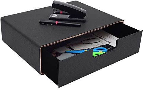 XNONE Drawer Organiser Pu Leather Stackable Storage Box,Makeup Drawer Organiser for Stationery/A4 Paper/Document/Letter/Jewelry/Makeup Product Home Decora Storage (Black)