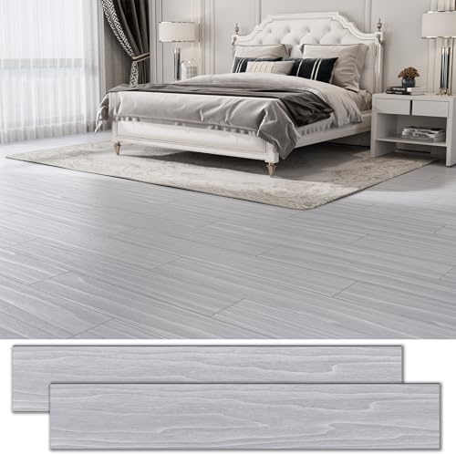 54 Sq.Ft. Peel and Stick Vinyl Floor Tiles 36 x 6 Wood Look Planks, 36 Pack Waterproof Self-Adhesive Flooring Tiles, DIY for Renter, Kitchen, Living Room, RV, Light Grey