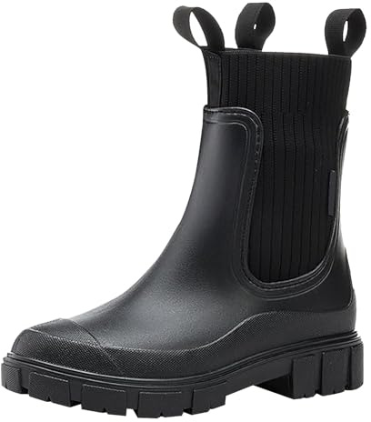 LOIJMK Wellington Boots, Women's Half Height Rain Boots, Waterproof Ankle Boots, Rain Shoes, Work Boots, Slip-On Boots, Rain Boots, Non-Slip Rubber Boots, Garden Shoes, black, 8.5 UK