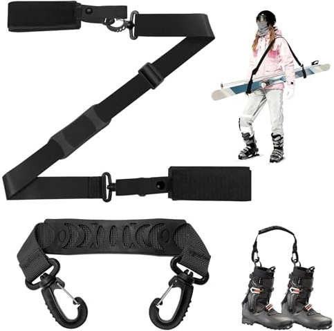 Coco Berming Juego de 2 Correas para Esquís con Bandolera Acolchada Antideslizante, Para Transportar Esquís, Bastones, Patines o Botas de Nieve, Accesorios de Esquí Portátiles (Negro)