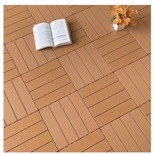 Composite Decking Tiles, Plastic Decking Boards, Interlocking Flooring Tiles Indoor Outdoor Garden Patio Squares E 30 * 30 * 2cm