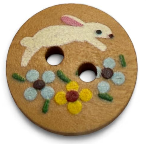 Wooden Rabbit Design Buttons, 15mm Natural Color, Children's Craft Pack, 10 Pieces