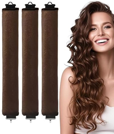 CULEB 3 Piezas Rizador de Pelo sin Calor, Rulos Pelo, Heatless Curls Overnight, Rizador Pelo Ondas con Gancho, Persona Perezosa Rizador de Pelo para Cabello Largo Medio Corto,Marrón