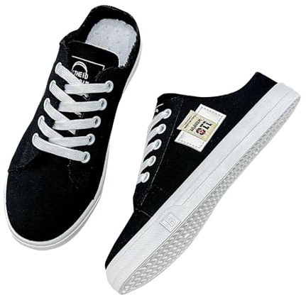 Platta tygskor för kvinnor, skridskor för kvinnor, låg-topp-sneakers, sommar mjuk sula vardagliga skor lätta snörning promenadskor halkfria mode halvtofflor andningsbara platta skor