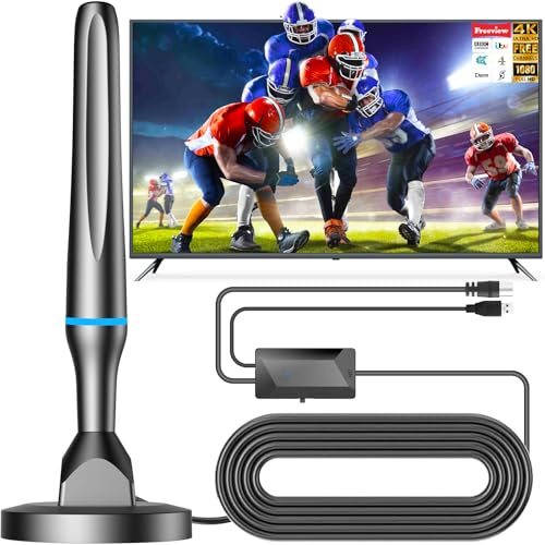 Indoor TV Aerial for Freeview, Magnetic Base, 360° Reception, VHF/UHF/DAB | Digital TV antenna with signal booster, 50+ mile range and DAB support for compatible Smart TVs and older televisions