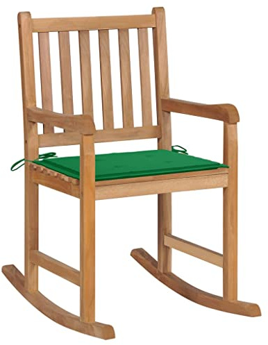 Drainlyn Gungstol av massiv teak med grön kudde, väderbeständig, 58 x 92,5 x 106 cm, perfekt som trädgårdsstol, balkongstol, terrassstol för avslappnade stunder i utomhusområdet