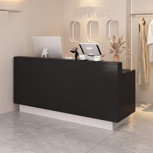Receptiondisk med Låsbar Låda, Modern Reception med Förvaringshyllor och Bred Arbetsyta för Kontor, Salon, Klinik och Butik(Black+white,180cm)