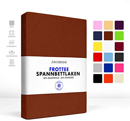 Jacobson Premium FROTTEE Spannbettlaken Spannbetttuch Bettlaken Baumwolle ca. 200g/m² (120x200cm - 130x200cm, Schokobraun)