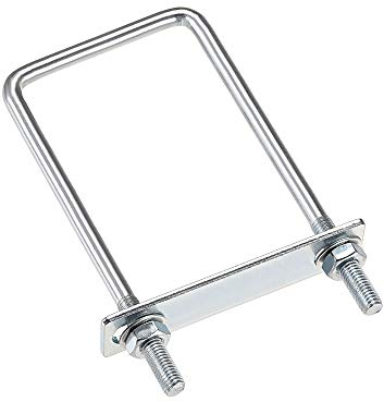 sourcing map Pernos cuadrados en U de 60 mm de ancho interior de 150 mm de largo, acero al carbono M8 con tuercas, placa de marco, arandelas redondas, juego de 2