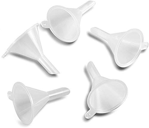 Mini Funnel 5-Pack for Lab Bottles, Sand Art, Perfume, Spice, Powder, Essential Oil, Recreational, Kitchen Food Grade Small Plastic (Clear)