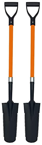 Ashman Drain Spade Teeth Shovel (2 Pack) - 48 Inches Long Handle Spade with D Handle Grip - Durable Handle with a Thick Metal Blade - Multipurpose Premium Quality Orange