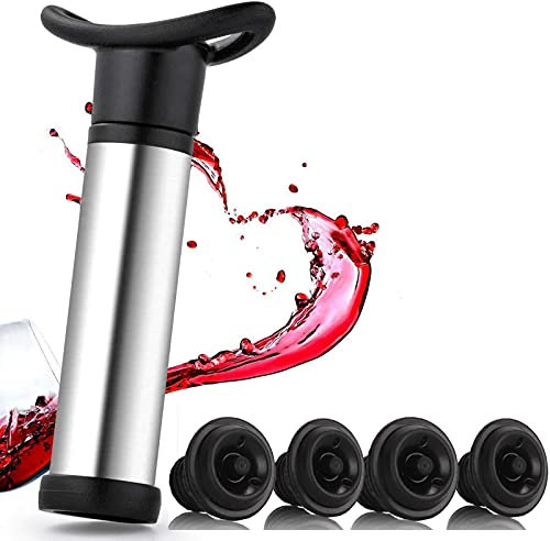 BOZHUO Ahorro de vinos de vacío y conservante, Bomba con 2 Tapones de vacío, Bomba de Acero Inoxidable + 4 Tapones de Vino