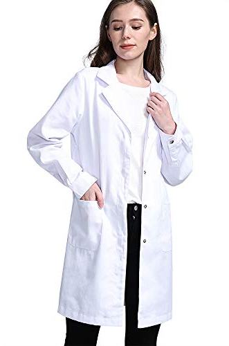 Icertag Camice Bianco da Laboratorio Donna, medico cappotto, camice per le donne, camice bianco per le signore, adatto per studente laboratorio infermiera cosplay abito (S, materiale sottile)