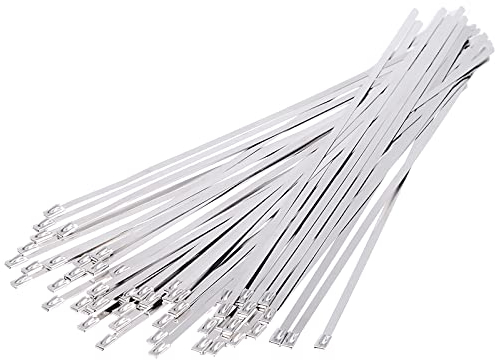 Stahlkabelbinder Edelstahl Kabelbinder Metall mit Verriegelungsfunktion 300mm Abnehmbar Stahl Kabelbinder groß-Befestigungs für Kabelbündelung,Feste Möbel,Gartenpflege(50 Stück, Silberner)