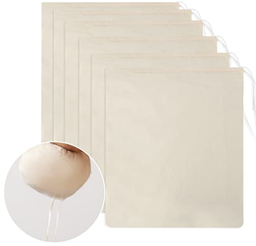 6 Pcs Etamine Alimentaire, 30 x 35cm Sac Tissu Coton Filtre Lavable Non Blanchi Mousseline Alimentaire, Ultra Fine Chiffon à Fromage Anti-chaleur pour Filtrer Jus Fromage Thé Épices