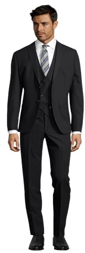 Steffen Klein Herren Anzug - Dreiteiler - Slim Fit - Größe 106 - Business Anzug mit Weste - Elastischer Komfort - Schwarz