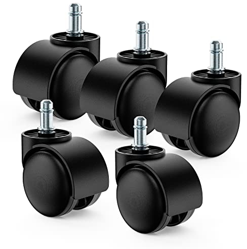 Ruedas para Silla de Oficina de 11mm - Set de 5 Ruedas de 50MM de diámetro - Ruedas de Repuesto giratorias de plástico Duro - Negro