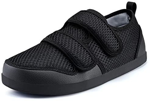 Diabetiker tofflor män kvinnor artrit ödem justerbar stängning sandaler extra breda kardborreband fritidsskor bekväma rehabiliteringstofflor för seniorer, Svart A, 41 EU