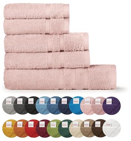 Bassetti Weiches Handtuch 480 g, 100 % Baumwolle, 5-teiliges Set (2 x 58 x 105 cm + 2 x 38 x 55 cm + 1 x 70 x 140 cm) - Kollektion MONIQUE - ORCHIDEA Q1