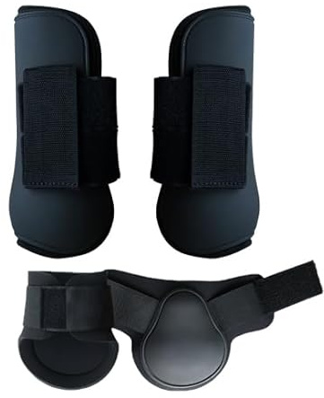 Merauno® Lot de 4 guêtres pour cheval - Pour l'avant derrière coque rigide et fermeture Velcro - Pour homme et femme - En polyuréthane robuste et élastique - Taille M - Noir
