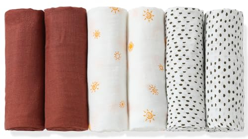 PewinGo Musselintücher für Baby & Spucktücher, 6 PCS 70cm x 70cm Bambus & Bio-Baumwolle Mulltücher, Atmungsaktiv& Saugfähig Reinigen, Abwischen und Abdecken Baby Erstausstattung Neugeborene