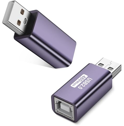 GELRHONR Adattatore USB B, da USB 2.0 A maschio a B femmina per stampante, convertitore MIDI da tipo A a B, per laptop/computer/disco rigido/stampante/scanner, 2 confezioni, 2 confezioni
