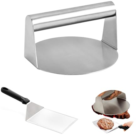 Presse à Hamburger avec Spatules à Barbecue Kit, Presse Steak Haché en Acier Inoxydable 304, Rond Presse Burger, Antiadhésive Presse Hamburger pour Galettes, Steak, Burger, Viande, Barbecue