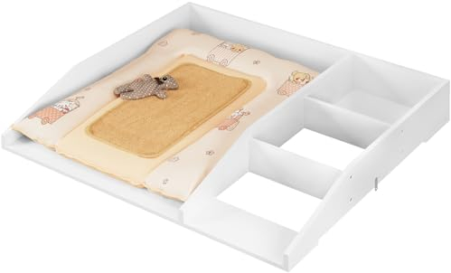 WOLTU Wickelaufsatz mit Trennfach und Sicherheitsgurt, Wickeltischaufsatz für Kommode mit Tiefe 47,5–50 cm und Breite ab 80 cm, 80 x 13,5 x 74,5 cm, Weiß