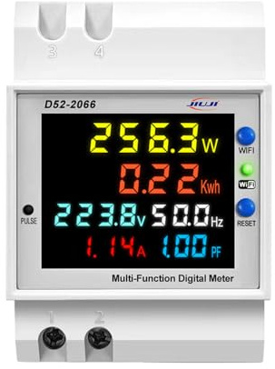 Irfora Contatore di corrente intelligente WiFi Home con display digitale, contatore di tensione e corrente DIN con funzione di interruzione di corrente