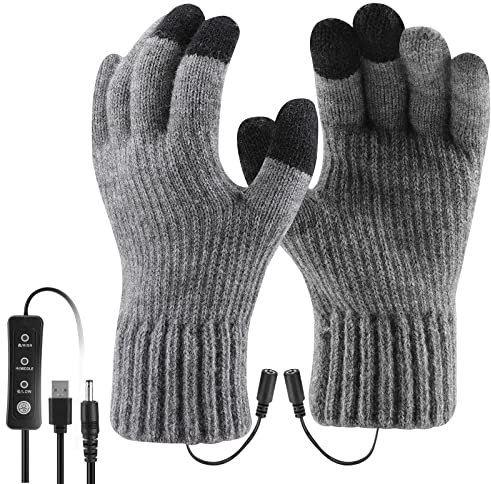 Bestcool USB Beheizte Handschuhe, Unisex Winter Hand warme Handschuhe Waschbare Touchscreen Handschuhe Einstellbare Temperatur Heizfäustlinge Strickwolle Handschuhe Wintergeschenk Weihnachten, Grau