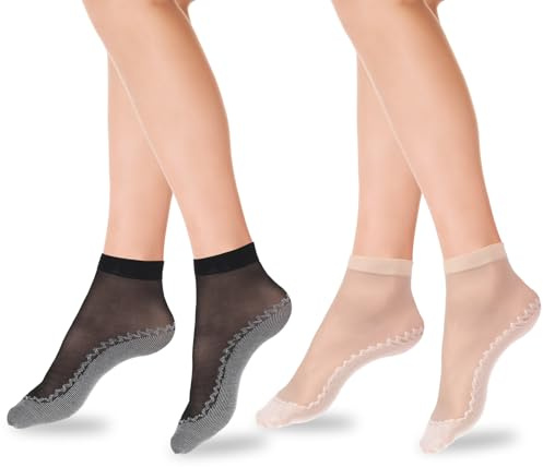 InnoHHustle Sheer Socks, 12 Pairs Nylon Socks for Women Sheer Ankle Sock Women Ankle Stockings Silk Sock w/Reinforced Bottom and Toe