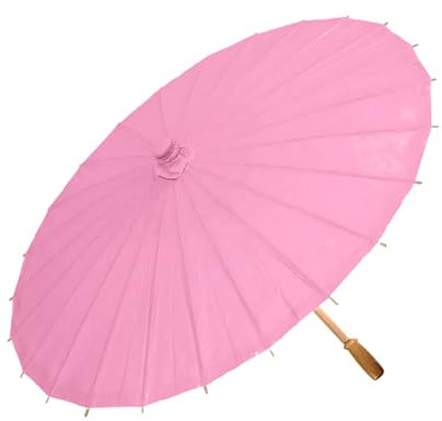 Diy Paper Umbrella Colorful with Bamboo Handle Chinese Style Crafts Decorative Oil-paper Painting Parasol Vintage Lightweight Pink 40cm