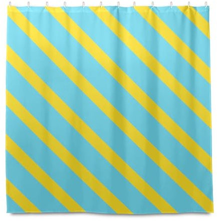 miaozhen Tenda da doccia in materiale idrorepellente da 182 x 182 cm con gancio a righe giallo blu modello in poliestere luminoso tessuto lavabile tende da doccia fodere per bagno cortinas para ba?o