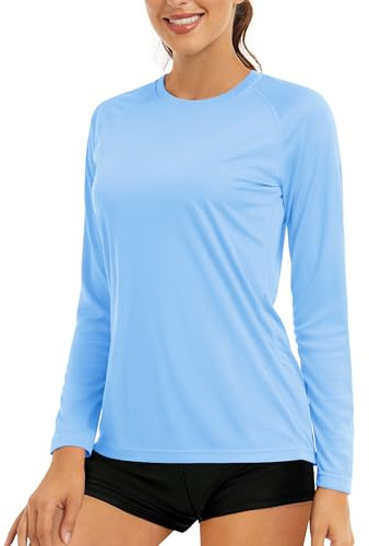 Cavva Long Sleeve Shirts for Women UV Protection SPF Rash Guard Lightweight Quick Dry Tennis Sports Waterfall Blue, M