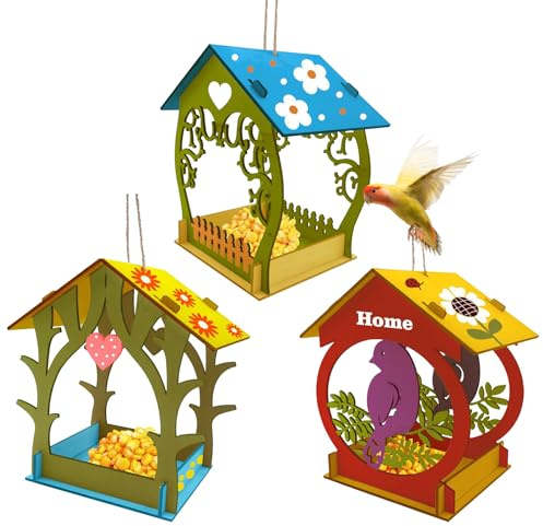 Échelle de nourriture pour oiseaux en bois - Mangeoire en bois pour l'extérieur - Décorative peinte à la main - Imperméable - Décoration extérieure pour fenêtre, jardin, terrasse, balcon, arrière-cour