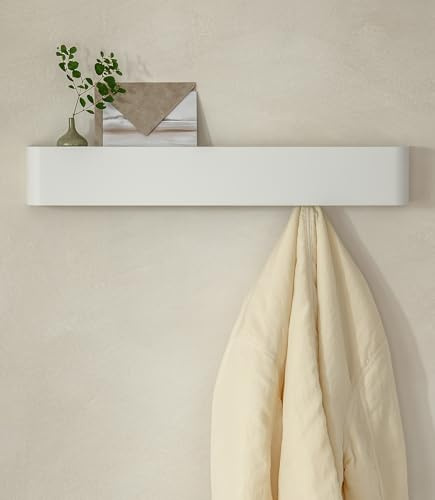 Kazai. Appendiabiti da parete design 'Tone' | Appendi abiti moderno con porta giacche da muro e mensola | Attaccapanni in metallo da ingresso | Bianco