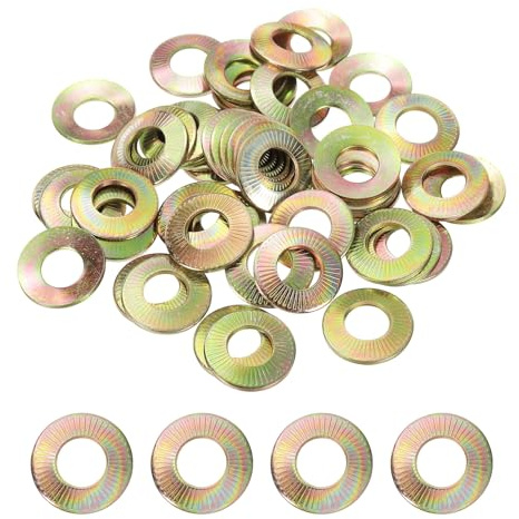 PATIKIL M12x26x1.8mm Flat Washers 50Pcs 65Mn Steel Belleville Spring Disc Washer Conical Knurled Metric Gasket for Automotive Industrial Construction (Yellow Zinc Plating)