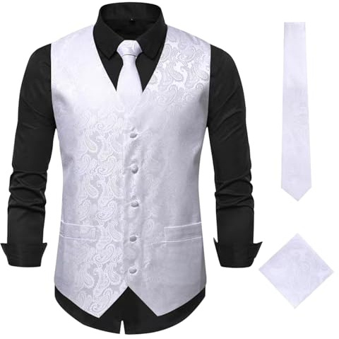 Juego de 3 piezas de chaleco de cachemira para hombre, sin mangas, ajustado, formal, con bolsillos, para boda, esmoquin
