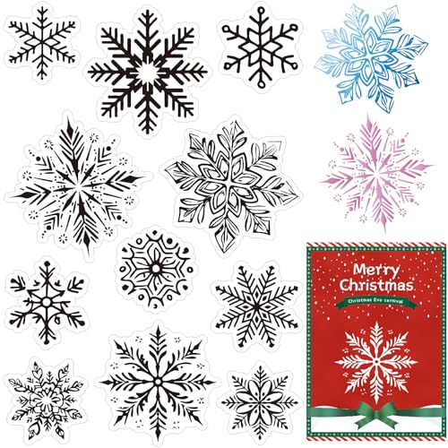 CRASPIRE Snowflake Clear Stamps Reusable Christmas Winter Transparent Silicone Stamp Seals for Journaling Card Making Decor DIY Scrapbooking Photo Album Decorative Stamp Sheets