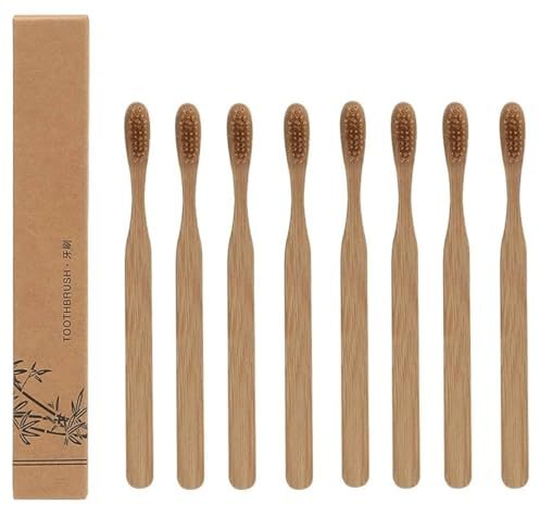 Lot de 8 brosses à dents en poils de sanglier et bambou, biodégradables pour un nettoyage en douceur, poils doux pour dents et gencives sensibles, manche en bambou zéro déchet