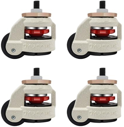 awolsrgiop Juego de 4 ruedas para cargas pesadas, 250 kg por rollo, ruedas niveladoras y giratorias con placa base M12, altura ajustable y retráctil para banco de trabajo y muebles (500 kg en total