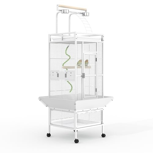 MilleLoom 60 h Large Bird Cage, Indoor Parakeet Cage with Playtop, Bird Rope Perche, Heavy Duty Wrought Iron Bird Cage on Wheels for Parrots, Parakeets, Cockatiels, Conures