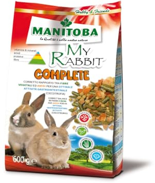 My Rabbit completo manitoba, alimento para conejos enanos, alimento completo rico en fibras naturales y verduras, 1 paquete de 600 gramos.