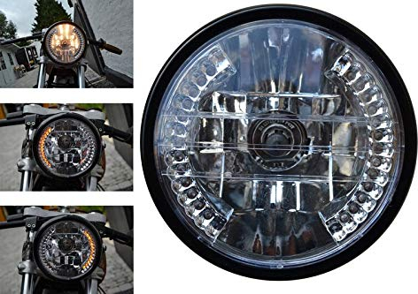 Phare de moto de 178mm avec indicateurs LED intégrés, clignotants | 12V 35W | Idéal pour les projets de Cafe Racer, les Streetfighters et les motos de rue