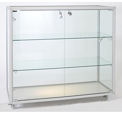MHN Thekenvitrine & Geschäftsvitrine 41,5 x 78 x 95 cm - Glasvitrine abschließbar & Rollen & Spiegelrückwand - ohne Beleuchtung - ideal für Geschäfte, Drogerien, Apotheken & Produktpräsentation