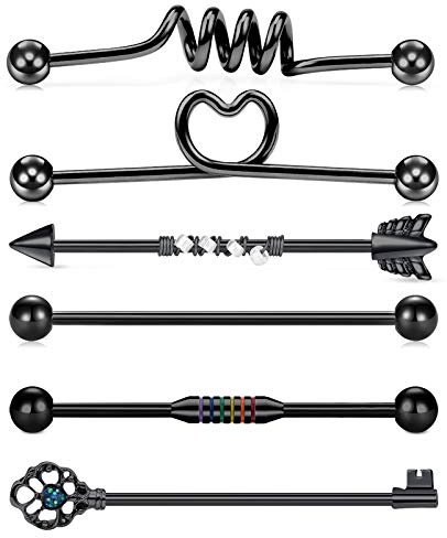 Briana Williams 6-7 piezas Barra de Industrial 14G Acero quirúrgico 38mm Cartílago Pendiente Andamio Piercing Joyería