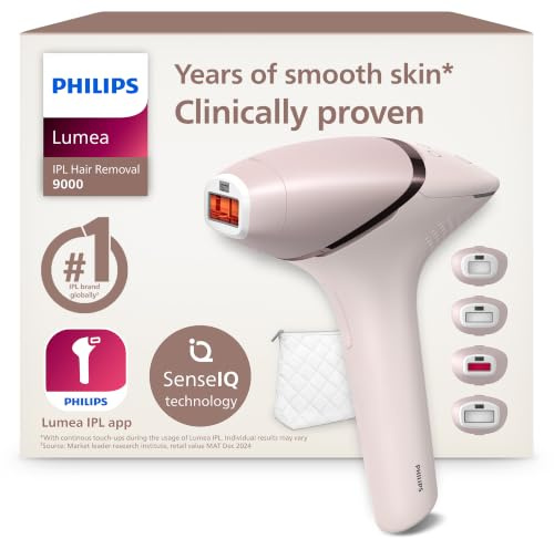 Philips Lumea 9000 Series IPL Hair Removal Device - Laser Hair Removal Alternative, SenseIQ Technology, 4 Attachments for Body, Face, Bikini and Underarms, Corded & Cordless Use, Model BRI957/00