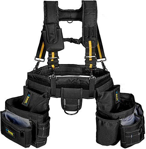 Bravex Cintura per attrezzi Bretelle Gilet per attrezzi Ultra Anti-usura Cintura per attrezzi 21 tasche Pro Framer Combo Grembiule Cintura per attrezzi e Bretelle stile giogo - Cinture per attrezzi da