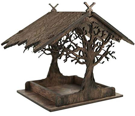Chiyyak Comedero para pájaros, comedero de madera, comederos para pájaros creativos, dispensadores de comida para pájaros, aves silvestres, hogar, jardín, patio, árbol, decoración